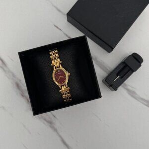 SKU:0331 Gold burgundy women mini watch bracelet vintage inspired +in gift bag
